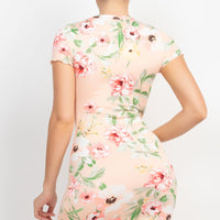 Short Sleeve Floral Bodycon Dress - Passion 4 Fashion USA