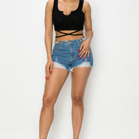 Side Chain Detailed Denim Shorts - Passion 4 Fashion USA