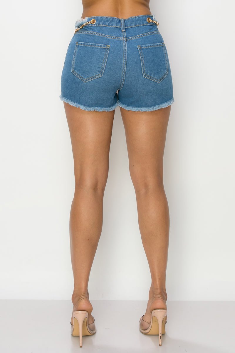 Side Chain Detailed Denim Shorts - Passion 4 Fashion USA