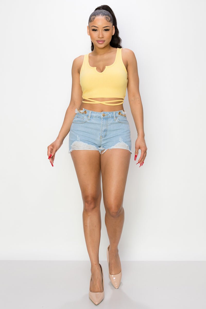 Side Chain Detailed Denim Shorts - Passion 4 Fashion USA