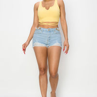 Side Chain Detailed Denim Shorts - Passion 4 Fashion USA