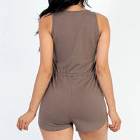 Sleeveless Drawstring Waist Button Tank Romper - Passion 4 Fashion USA