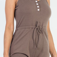Sleeveless Drawstring Waist Button Tank Romper - Passion 4 Fashion USA