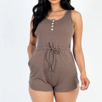 Sleeveless Drawstring Waist Button Tank Romper - Passion 4 Fashion USA