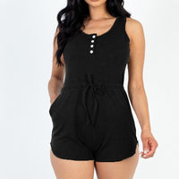 Sleeveless Drawstring Waist Button Tank Romper - Passion 4 Fashion USA