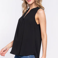 Sleeveless Henley Neck Woven Top - Passion 4 Fashion USA