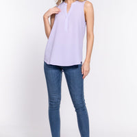 Sleeveless Henley Neck Woven Top - Passion 4 Fashion USA