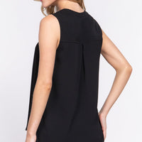 Sleeveless Henley Neck Woven Top - Passion 4 Fashion USA