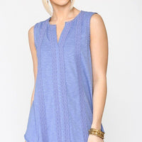 Sleeveless Lace Trim Tunic Top With Scoop Hem - Passion 4 Fashion USA