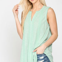 Sleeveless Lace Trim Tunic Top With Scoop Hem - Passion 4 Fashion USA
