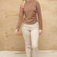 Solid And Cozy Soft Knit Mock Neck Top With Side Ruched Detail - Passion 4 Fashion USA