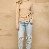 Solid And Cozy Soft Knit Mock Neck Top With Side Ruched Detail - Passion 4 Fashion USA