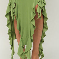 Solid Bottom Ruffle Trim Hem Slit Tube Maxi Dress - Passion 4 Fashion USA
