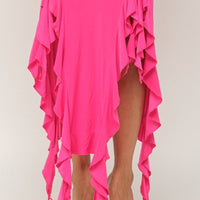 Solid Bottom Ruffle Trim Hem Slit Tube Maxi Dress - Passion 4 Fashion USA