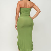 Solid Bottom Ruffle Trim Hem Slit Tube Maxi Dress - Passion 4 Fashion USA