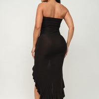 Solid Bottom Ruffle Trim Hem Slit Tube Maxi Dress - Passion 4 Fashion USA