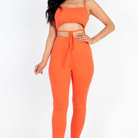Solid Tie Front Cut Out Jumpsuit - Passion 4 Fashion USA