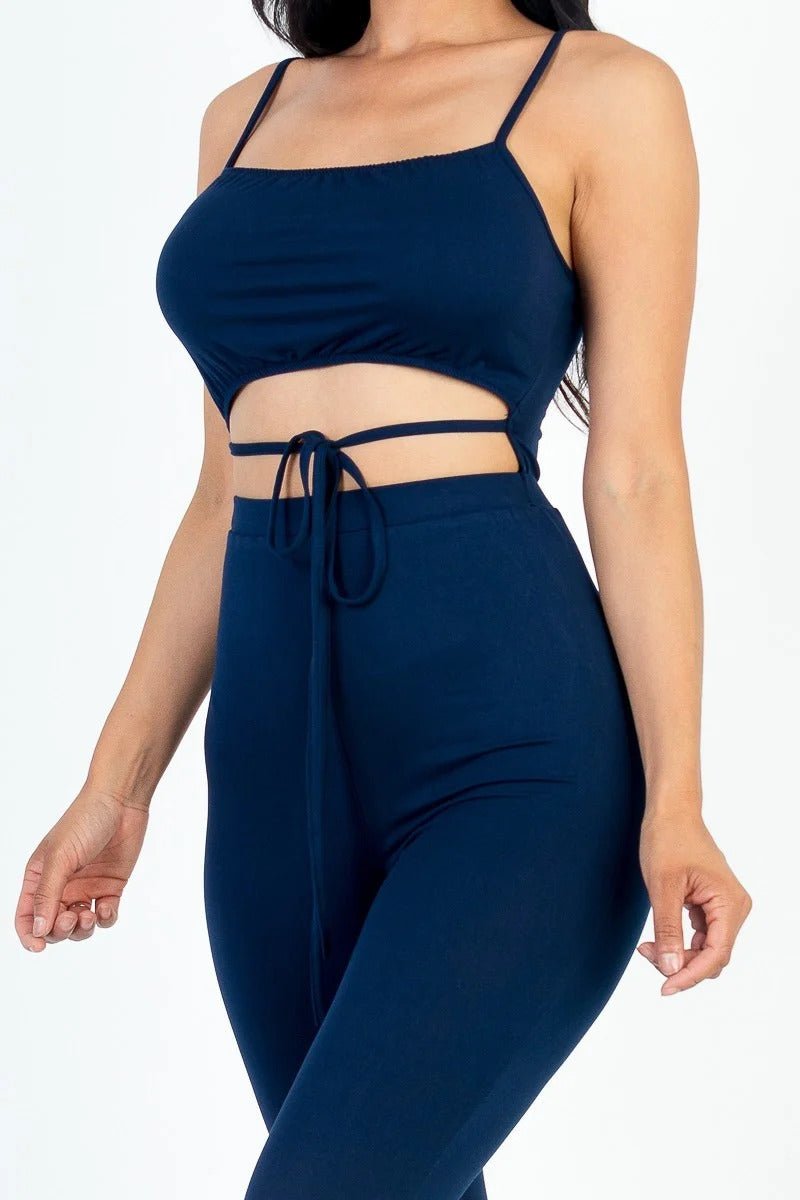 Solid Tie Front Cut Out Jumpsuit - Passion 4 Fashion USA