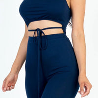 Solid Tie Front Cut Out Jumpsuit - Passion 4 Fashion USA