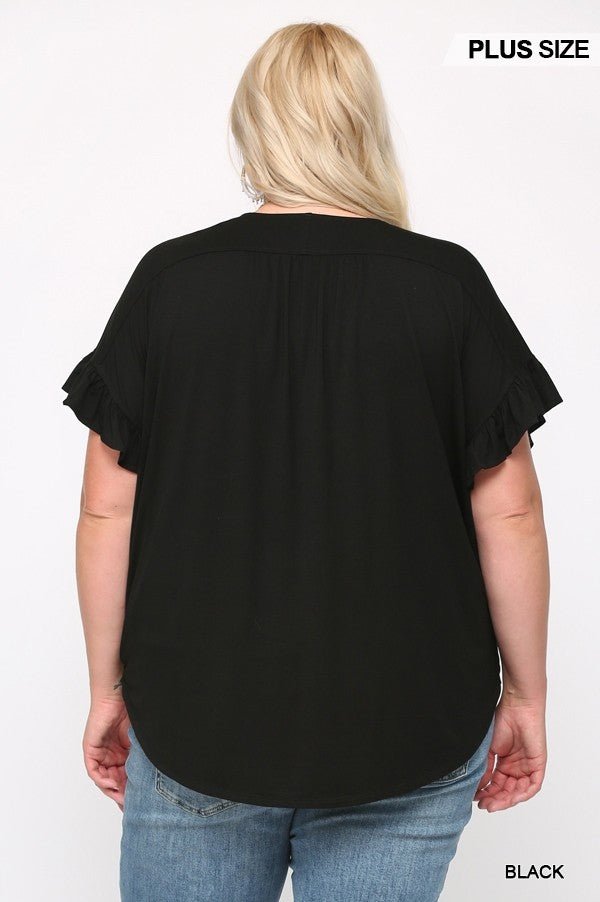 Solid Viscose Knit Surplice Top With Ruffle Sleeve - Passion 4 Fashion USA