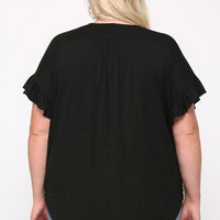 Solid Viscose Knit Surplice Top With Ruffle Sleeve - Passion 4 Fashion USA
