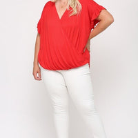 Solid Viscose Knit Surplice Top With Ruffle Sleeve - Passion 4 Fashion USA
