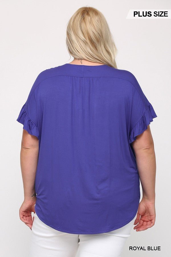 Solid Viscose Knit Surplice Top With Ruffle Sleeve - Passion 4 Fashion USA