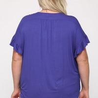 Solid Viscose Knit Surplice Top With Ruffle Sleeve - Passion 4 Fashion USA