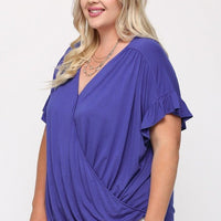 Solid Viscose Knit Surplice Top With Ruffle Sleeve - Passion 4 Fashion USA