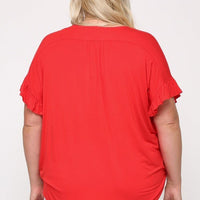 Solid Viscose Knit Surplice Top With Ruffle Sleeve - Passion 4 Fashion USA
