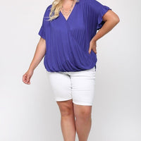 Solid Viscose Knit Surplice Top With Ruffle Sleeve - Passion 4 Fashion USA