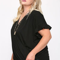 Solid Viscose Knit Surplice Top With Ruffle Sleeve - Passion 4 Fashion USA