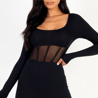 Square neck mesh corset mini dress - Passion 4 Fashion USA