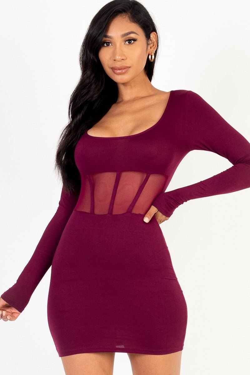 Square neck mesh corset mini dress - Passion 4 Fashion USA