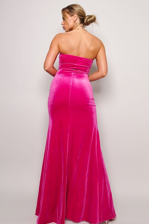 Strapless Sweetheart Maxi Velvet Dress - Passion 4 Fashion USA