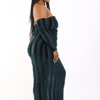Striped Velvet Off Shoulder Dress - Passion 4 Fashion USA