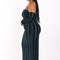 Striped Velvet Off Shoulder Dress - Passion 4 Fashion USA