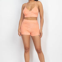 Terry Towel Bralette Top & Mini Shorts Set - Passion 4 Fashion USA