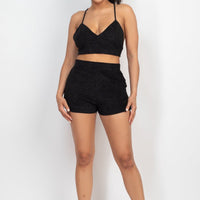 Terry Towel Bralette Top & Mini Shorts Set - Passion 4 Fashion USA