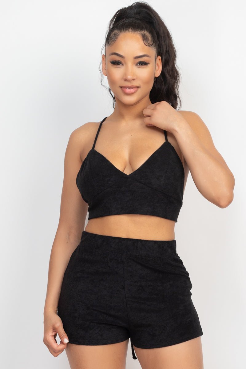 Terry Towel Bralette Top & Mini Shorts Set - Passion 4 Fashion USA