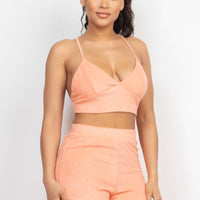 Terry Towel Bralette Top & Mini Shorts Set - Passion 4 Fashion USA