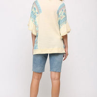 Texture Knit And Print Mixed Hi Low Hem Top - Passion 4 Fashion USA
