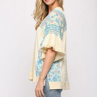 Texture Knit And Print Mixed Hi Low Hem Top - Passion 4 Fashion USA