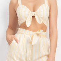 Tie-front Striped Crop Top & Belted Shorts Set - Passion 4 Fashion USA