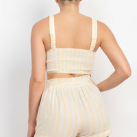 Tie-front Striped Crop Top & Belted Shorts Set - Passion 4 Fashion USA