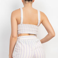 Tie-front Striped Crop Top & Belted Shorts Set - Passion 4 Fashion USA