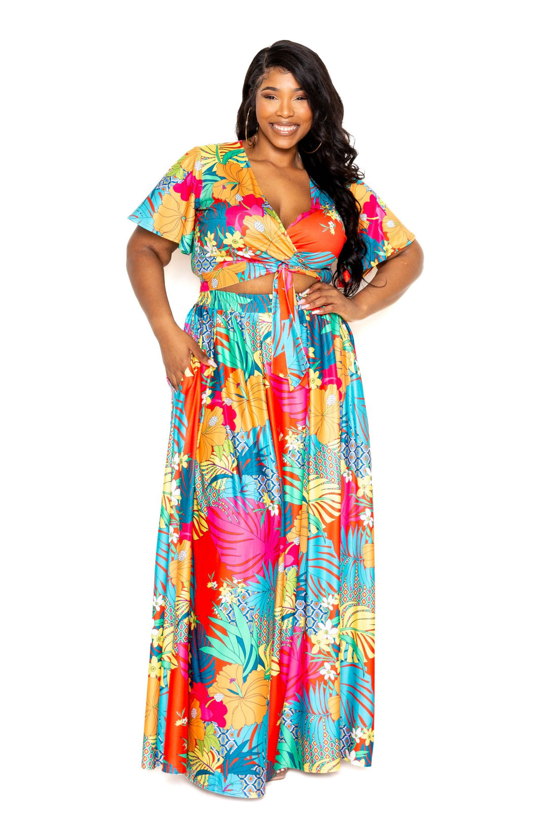 Tropical floral maxi skirt & top set - Passion 4 Fashion USA
