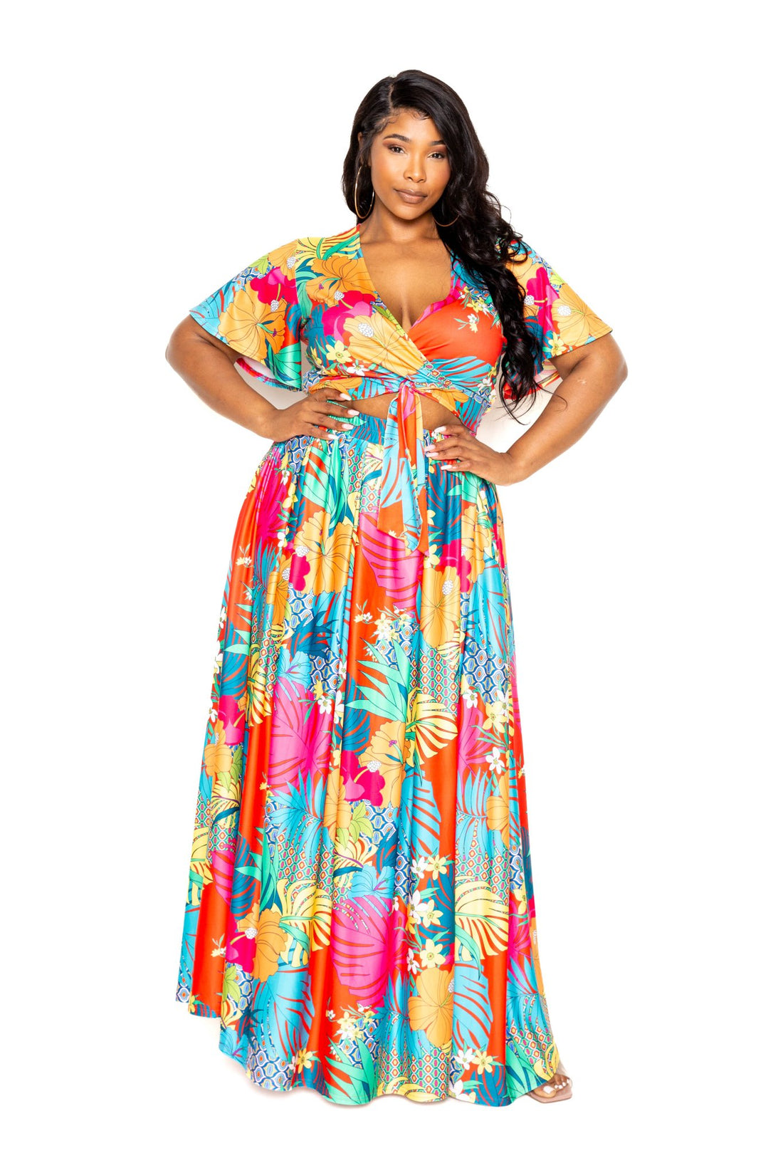 Tropical floral maxi skirt & top set - Passion 4 Fashion USA