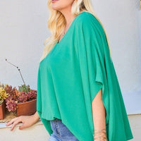 V Neck Dolman Sleeves Front Waist Elastic Solid Top - Passion 4 Fashion USA