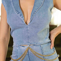 Washed Denim Stretch Fashion Jumpsuit - Passion 4 Fashion USA